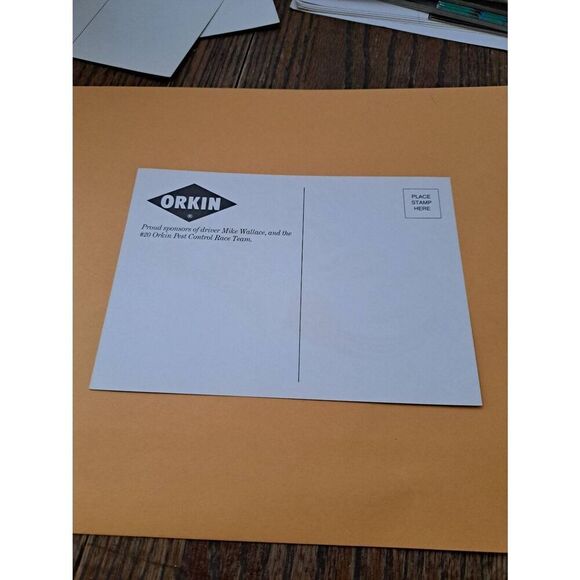 Vintage Mike Wallace #20 Orkin Pest Control NASCAR Postcard 7x5 Oldsmobile - Picture 2 of 2